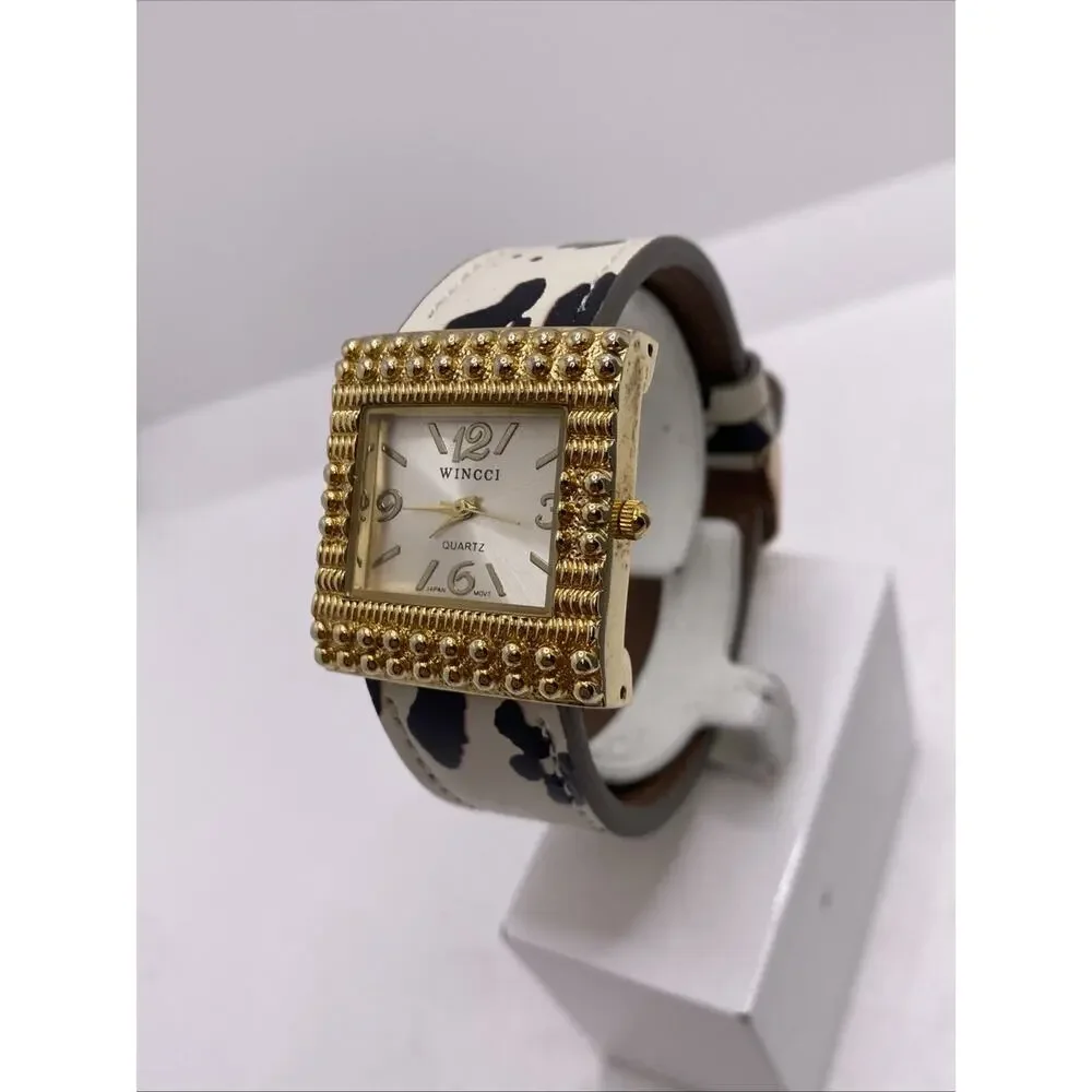 Womens Cow Pattern Gold Tone Watch Works New Battery